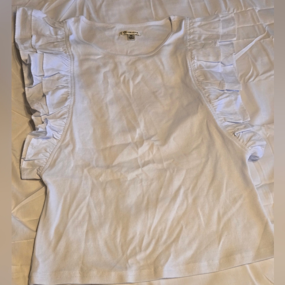 Versona Classic White Tank With Ruffle, Medium, New Without Tags